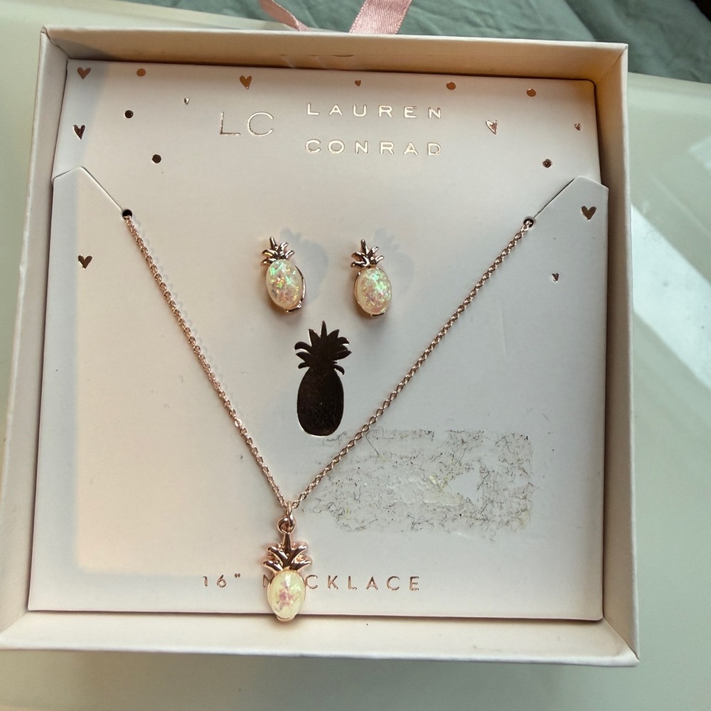 LC Lauren Conrad Rose Gold Pineapple Opal Necklace & Earrings Set